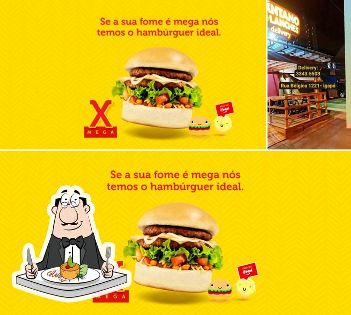 Esta é a ilustração ilustrando comida e interior no Pantano's Burguer