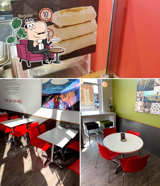 Check out the picture depicting interior and food at Quesada Burritos & Tacos