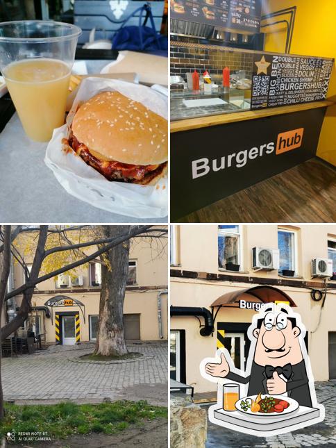 Vérifiez la photo indiquant la nourriture et extérieur concernant Burgers hub