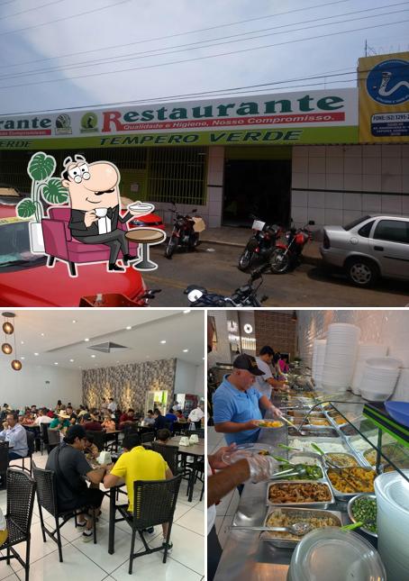 Confira a ilustração apresentando interior e exterior no Restaurante Tempero Verde