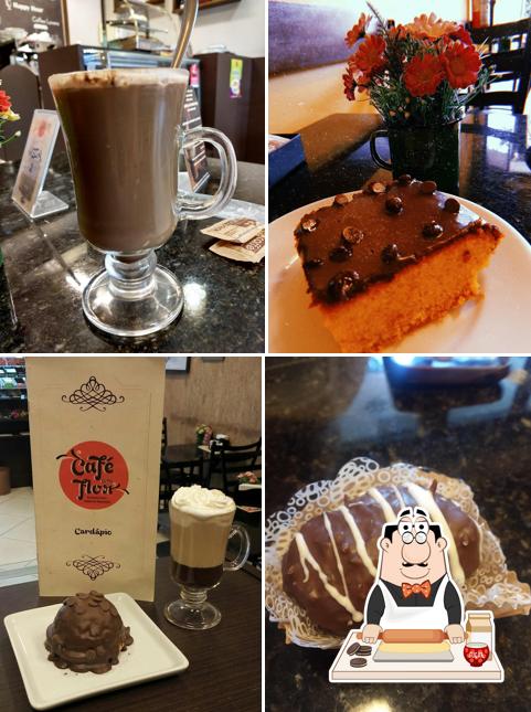 Café com Flor offers a selection of sweet dishes