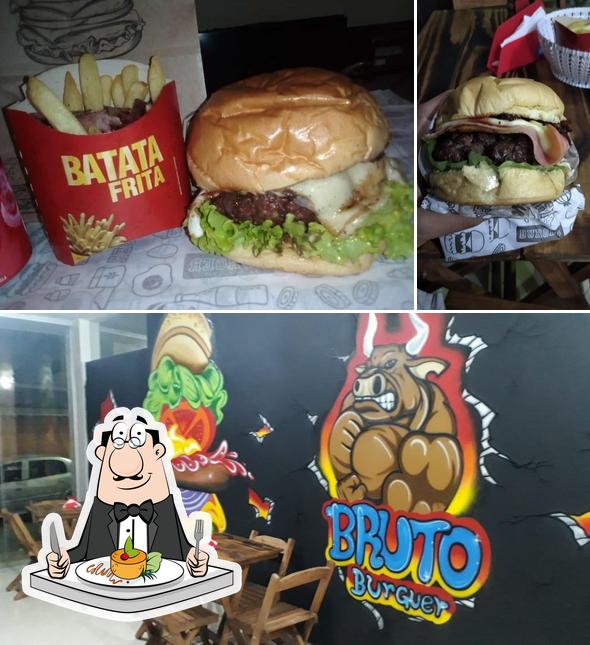 A imagem da comida e interior no Bruto Burger