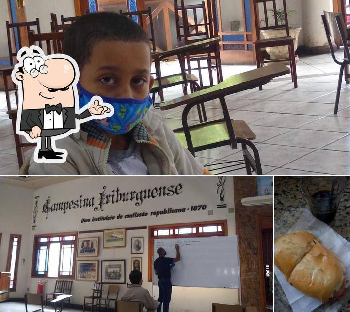 A ilustração da interior e comida a Padaria Campesina