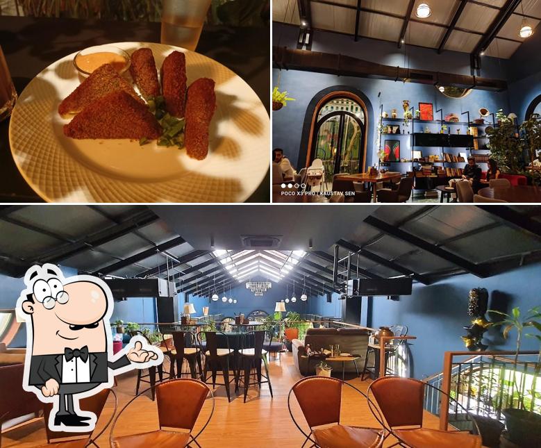 Take a look at the photo showing interior and food at The Brewery
