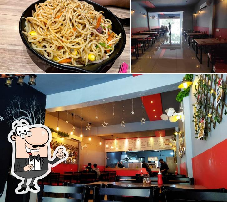 The restaurant's interior and food