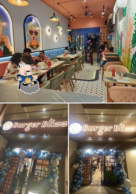 This is the picture showing food and interior at Burger Blizz