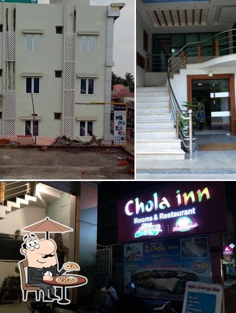 Among different things one can find exterior and interior at Chola Inn