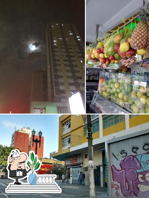 Dê uma olhada a ilustração mostrando exterior e comida no Nova Rio Branco