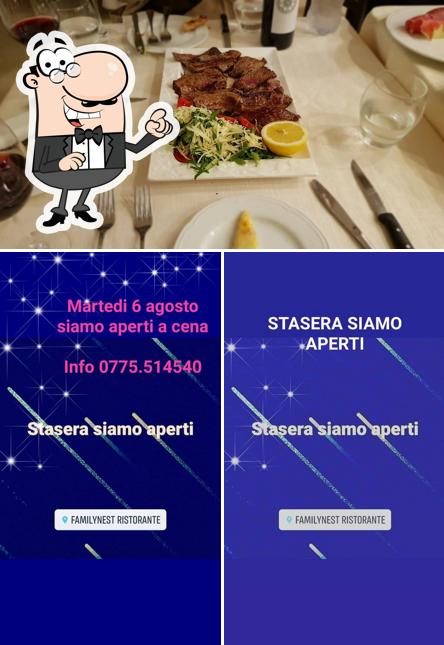 Tra le varie cose da Ristorante Familynest Fiuggi si possono trovare la esterno e cibo