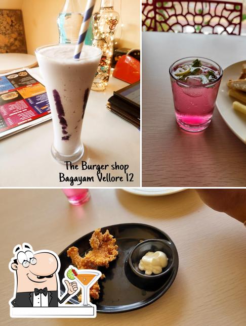 Check out the photo displaying drink and food at The Burger shop