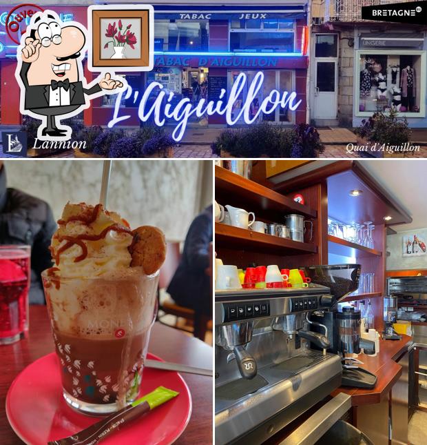 Parmi les diverses choses de la intérieur et la dessert, une personne peut trouver sur BAR TABAC L'AIGUILLON, Lannion