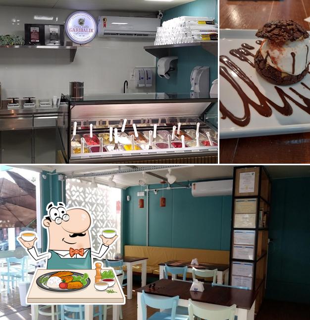 Confira a foto mostrando comida e interior a Gelateria Oka