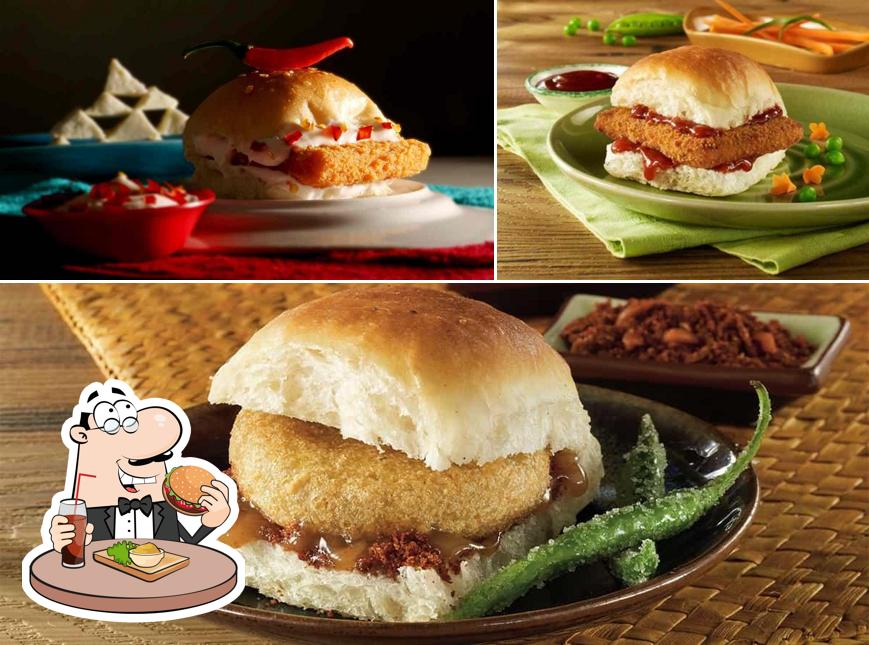 Taste one of the burgers served at Goli Vada Pav