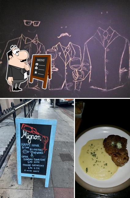 Among different things one can find blackboard and food at Mignon