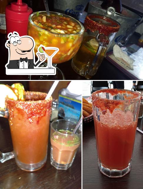 Check out the picture displaying drink and food at Mariscos El Chapo