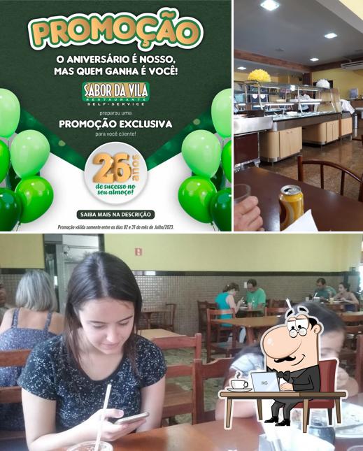 Esta é a ilustração ilustrando interior e comida a Restaurante Sabor Vila Cariacica