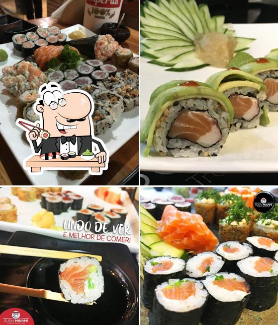 Rolos de sushi são servidos no Sushi Minami