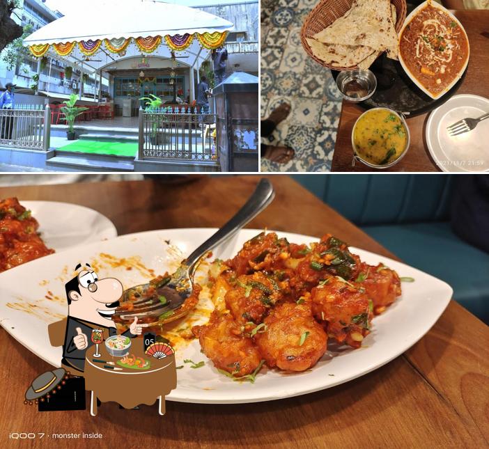 The picture of food and exterior at Amruta Veg Treat Restaurant