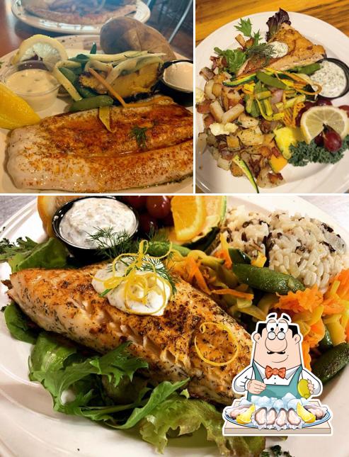 Order various seafood meals available at Shoreline Restaurant