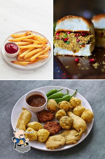 French fries, pulled pork sandwich and falafel at Khushi Fast Food