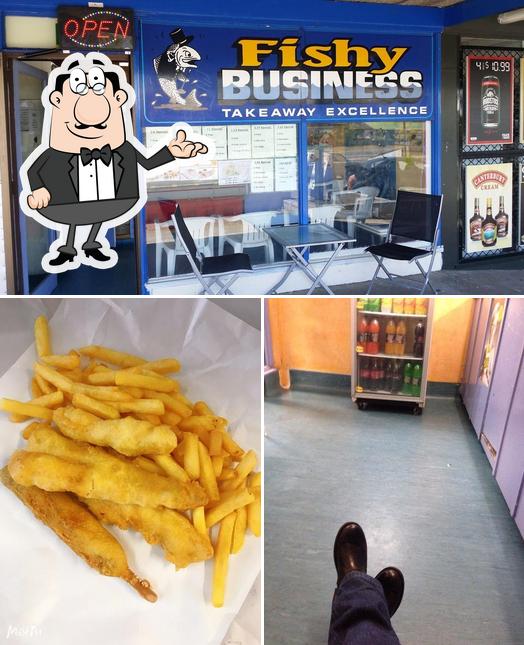 Among different things one can find interior and food at Fishy Business