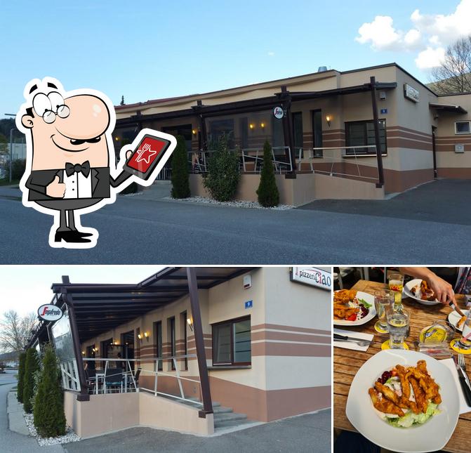 The picture of exterior and food at Pizzeria Ciao