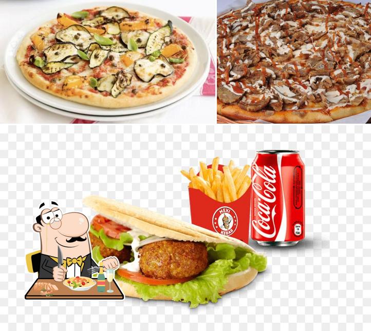 Cibo al Delizioso kebab e pizza 2