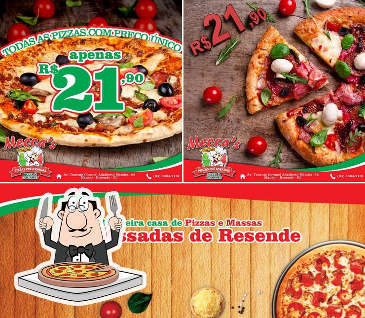 Escolha pizza no Mecca's Pizza & Gourmet