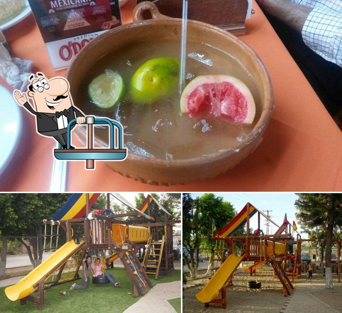 The restaurant's play area and food