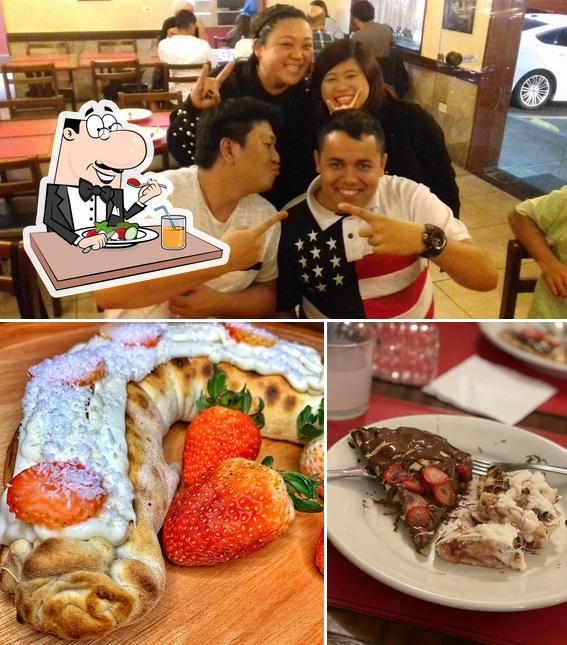 Confira a imagem mostrando comida e interior no Pizzaria Bom Sucesso