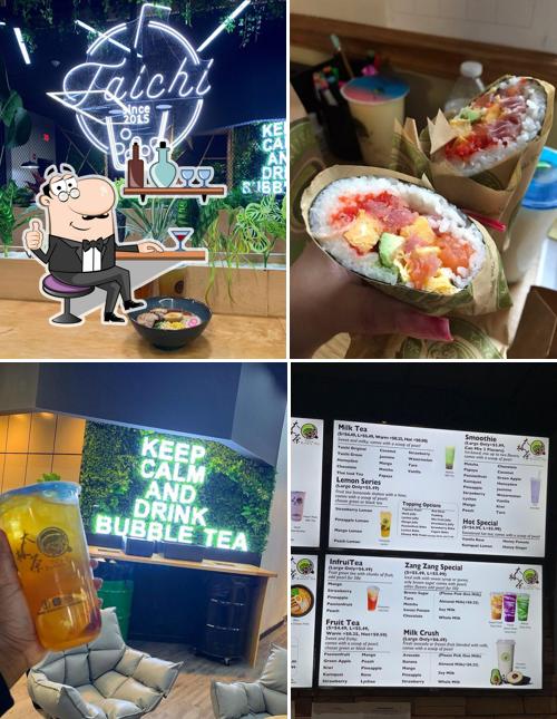 Снимок, на котором видны внутреннее оформление и еда в Taichi Bubble Tea, Ramen and Poke Bowl - Utica