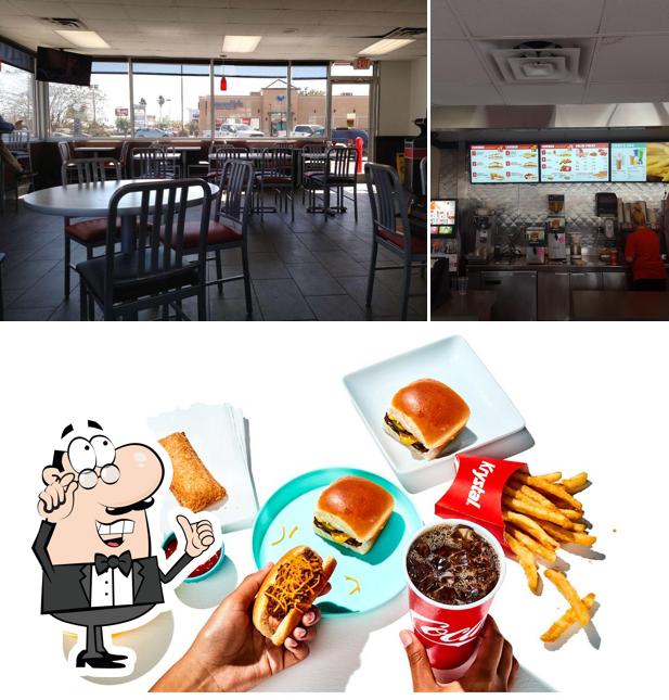 The image of Krystal’s interior and burger