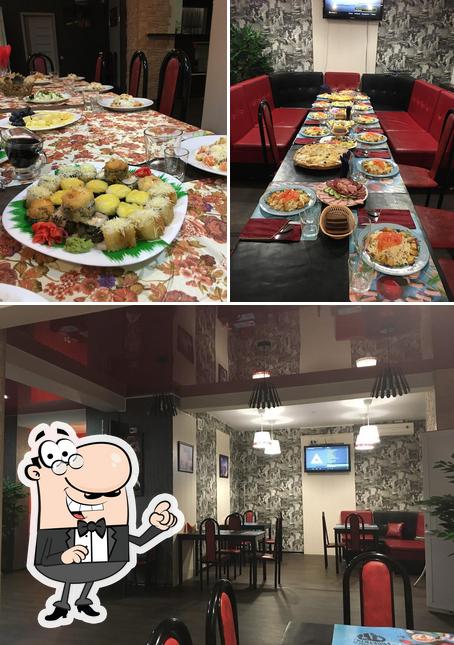 Посмотрите на этот снимок, где видны внутреннее оформление и еда в Пицца - Роллы кафе