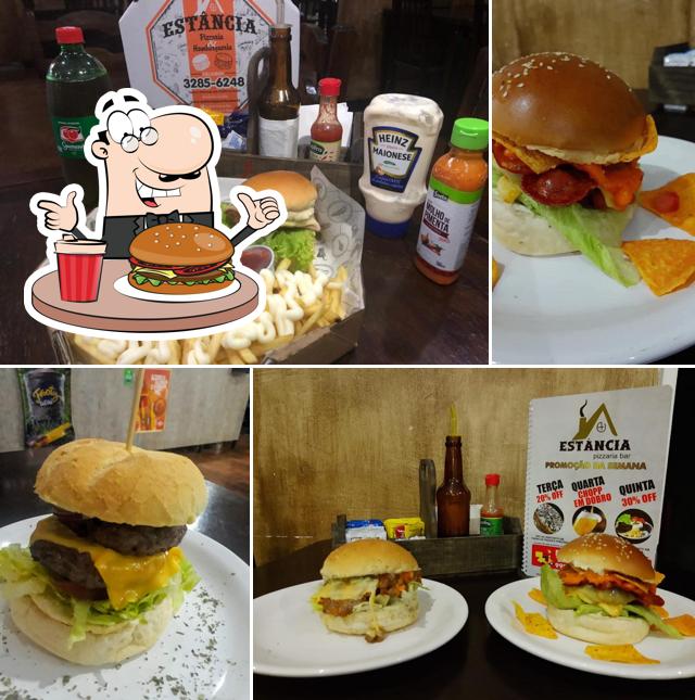 Experimente um hambúrguer no Estância Pizzaria Bar