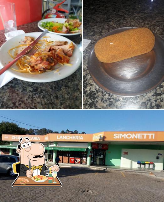 A ilustração da comida e exterior no restaurante simonetti