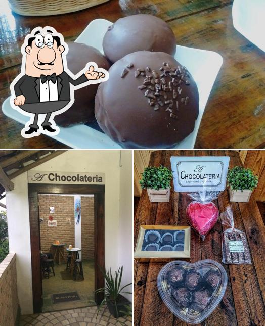 A foto da interior e sobremesa a chocolateria