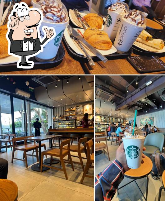 This is the image displaying interior and food at Starbucks