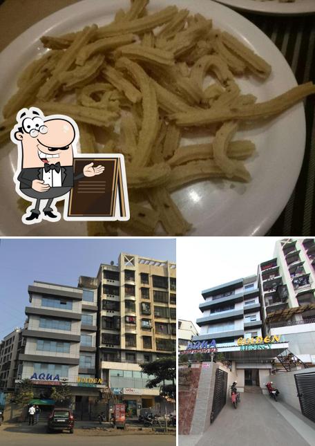 The photo of exterior and food at Aqua Family Restro Bar