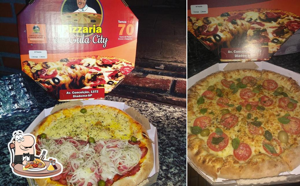 Escolha pizza no pizzaria GULA CITY