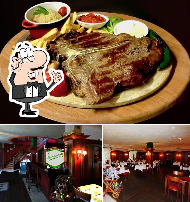 Take a look at the photo showing interior and meat at Sarajevska pivnica