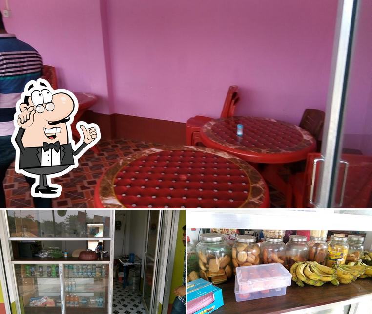 This is the picture displaying interior and food at Sohojogita Hotel, Restaurant & Snacks