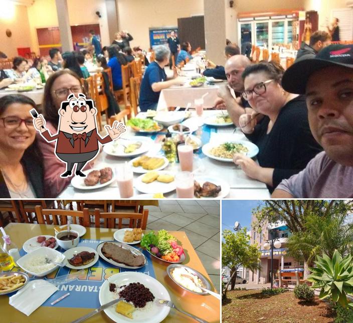 Confira a ilustração ilustrando comida e exterior no Restaurante Chapão Bem Mió