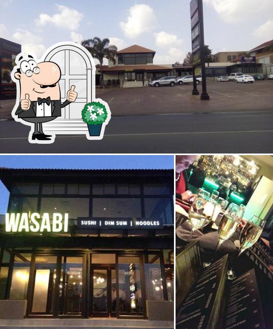 Посмотрите на этот снимок, где видны внешнее оформление и барная стойка в Wasabi Restaurant