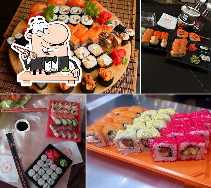 В "MYBOX - суши-маркетах, wok-кафе, доставка" подают суши и роллы