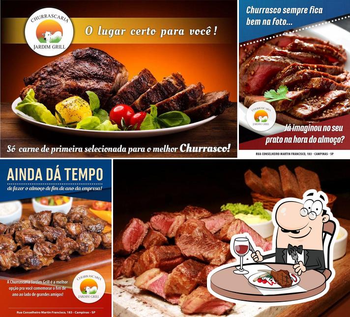 Escolha pratos de carne no Churrascaria Jardim Grill