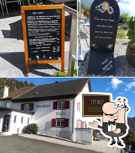 Check out the photo displaying blackboard and exterior at Berggasthaus Masescha