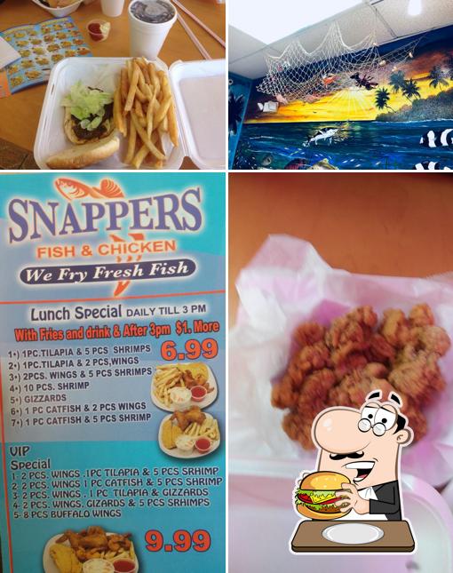 Закажите гамбургеры в "Snappers Fish & Chicken"