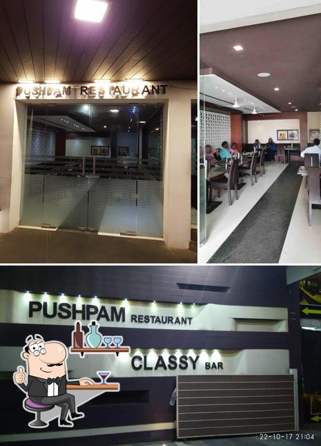 The interior of Pushpam Restaurant