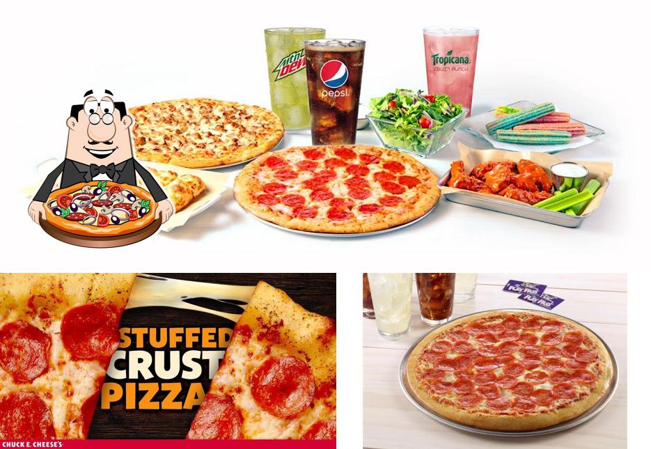 Get pizza at Chuck E. Cheese