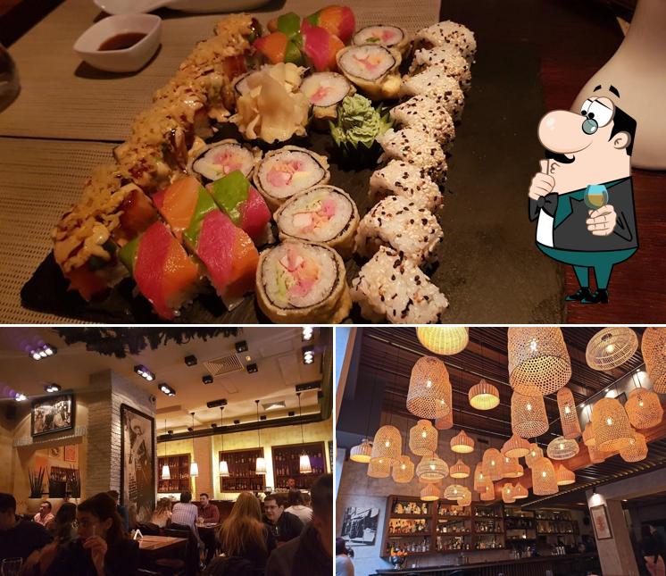 Mira las fotos que muestran barra de bar y comida en W sushi restaurant & cocktail bar